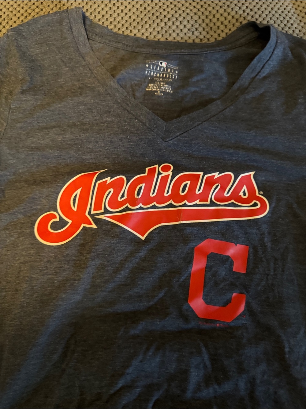 Genuine Merchandise Navy V-Neck 'Indians' Tee with Red Script - Picture 4 of 5